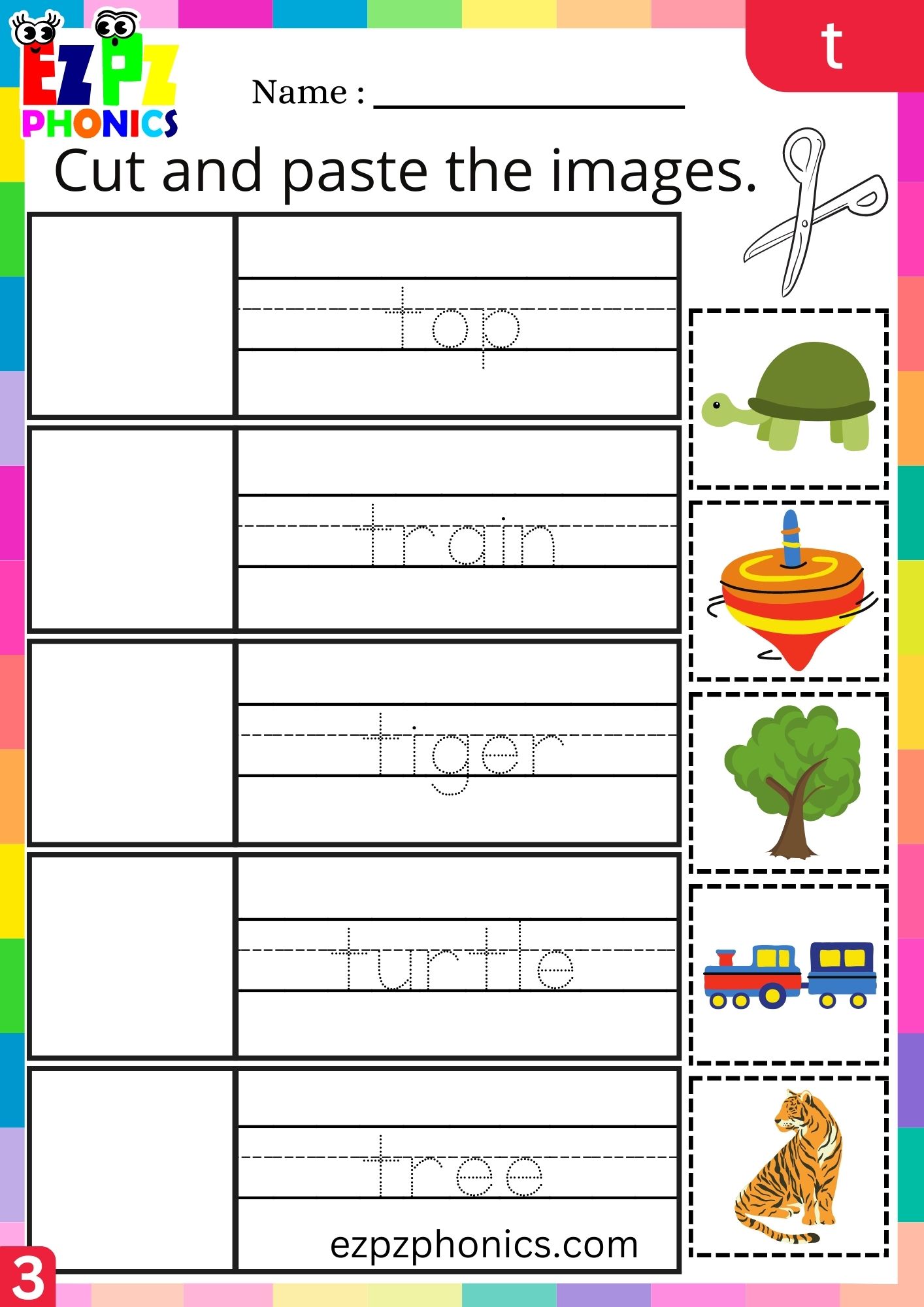 Letter t Cut and Paste the Images and Write the Words Group 3